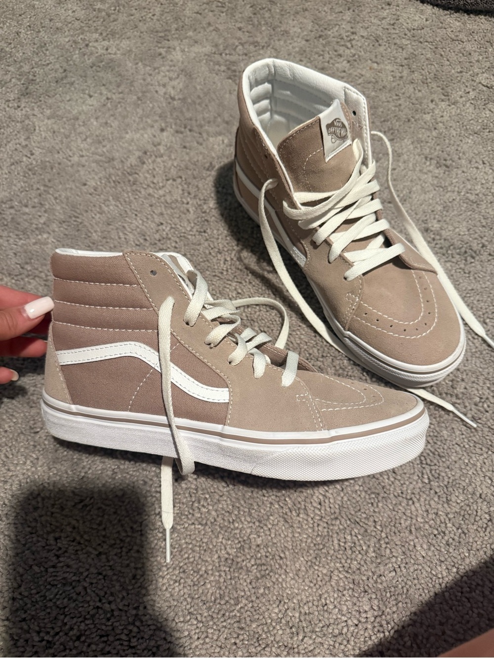 Vans High-Top Sneakers in Taupe with White Stripe